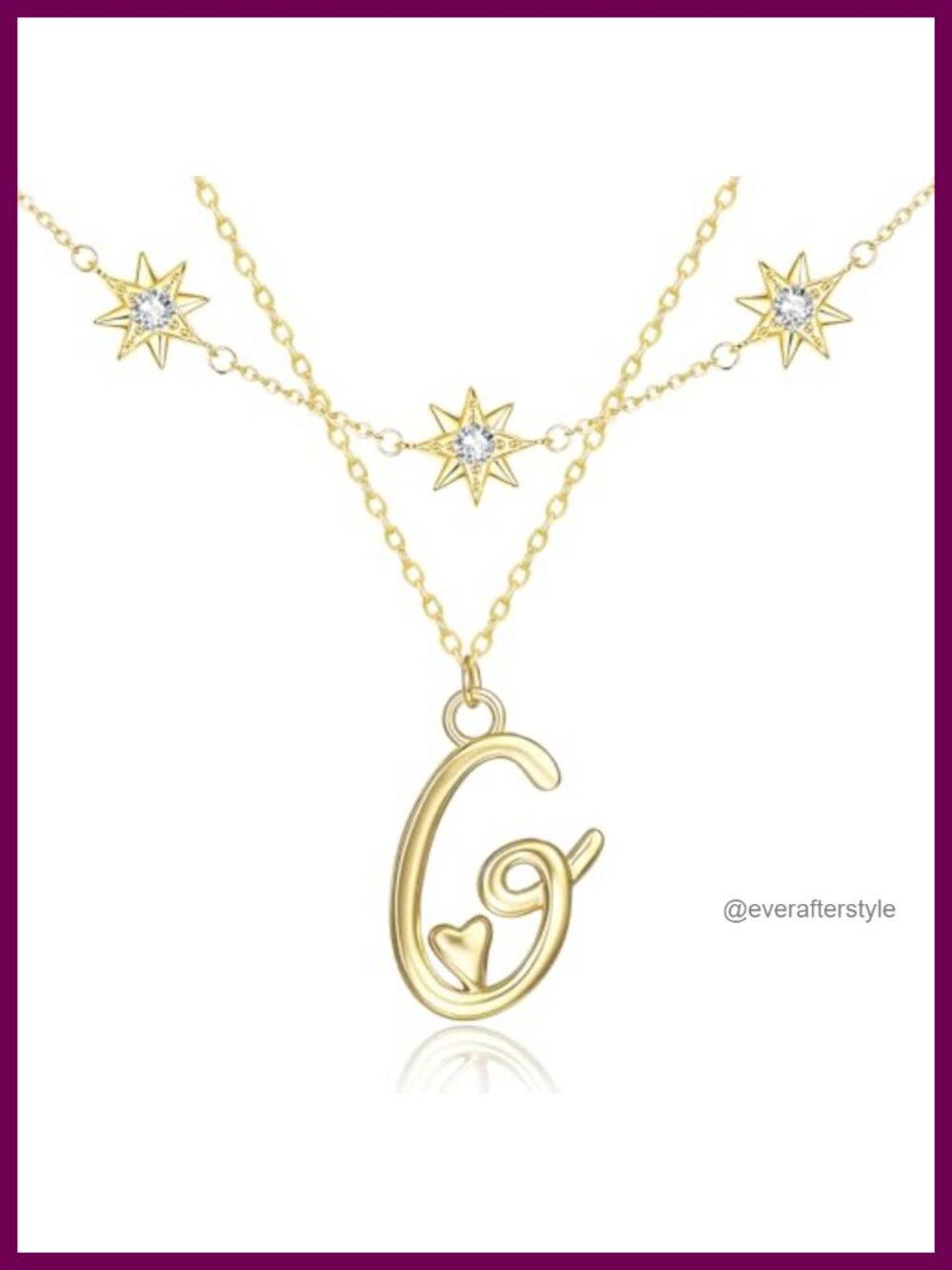 14K Gold Plated A-Z Initial Layered Star Pendant Necklace Women